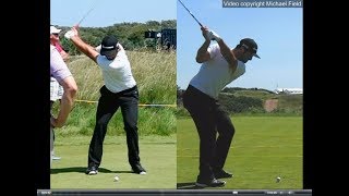 Jon Rahm golf swing  Long Iron faceon amp downtheline July 2017 [upl. by Annayr]