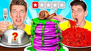 Worst Reviewed Food Mystery Wheel Challenge amp How To Eat Weird Foods Like a Taro Pancake [upl. by Anrapa]