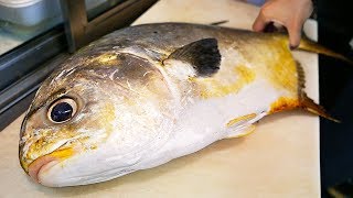 Japanese Street Food  GIANT GOLDEN POMFRET Butterfish Sashimi Okinawa Seafood Japan [upl. by Ylirama]