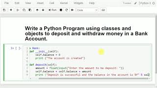 Python Program using classes and objects to deposit withdraw money in Bank Account by Mahesh Huddar [upl. by Enneiviv]